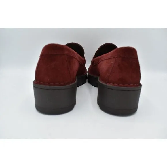 Born Women Sz 11 Carrera Lugged Sole Burgundy Suede Slip On Penny Loafers Shoes