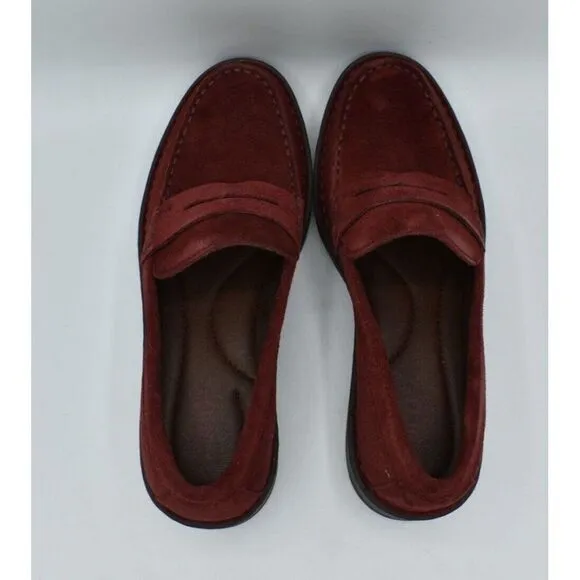 Born Women Sz 11 Carrera Lugged Sole Burgundy Suede Slip On Penny Loafers Shoes
