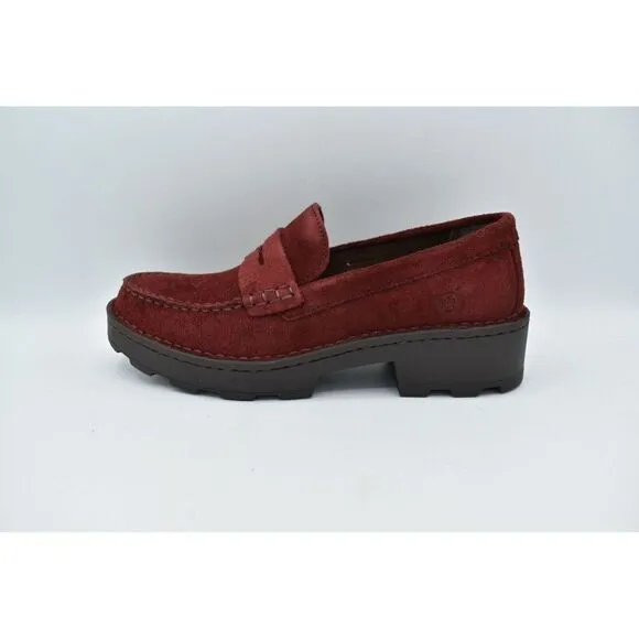 Born Women Sz 11 Carrera Lugged Sole Burgundy Suede Slip On Penny Loafers Shoes