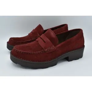 Born Women Sz 11 Carrera Lugged Sole Burgundy Suede Slip On Penny Loafers Shoes