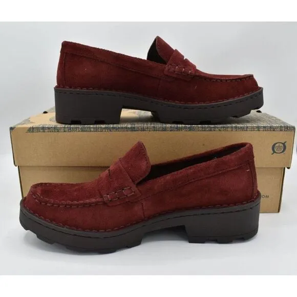 Born Women Sz 11 Carrera Lugged Sole Burgundy Suede Slip On Penny Loafers Shoes