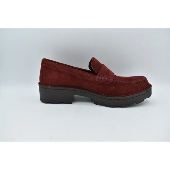 Born Women Sz 11 Carrera Lugged Sole Burgundy Suede Slip On Penny Loafers Shoes