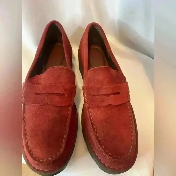 Born Women Sz 6 Carrera Lugged Sole Burgundy Suede Slip On Penny Loafers Shoes