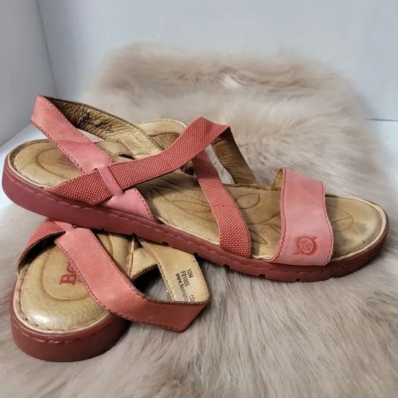 Born Elastic Strap Leather Sling Back Sandals Red Size 10