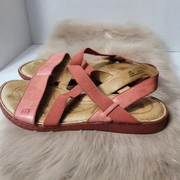 Born Elastic Strap Leather Sling Back Sandals Red Size 10