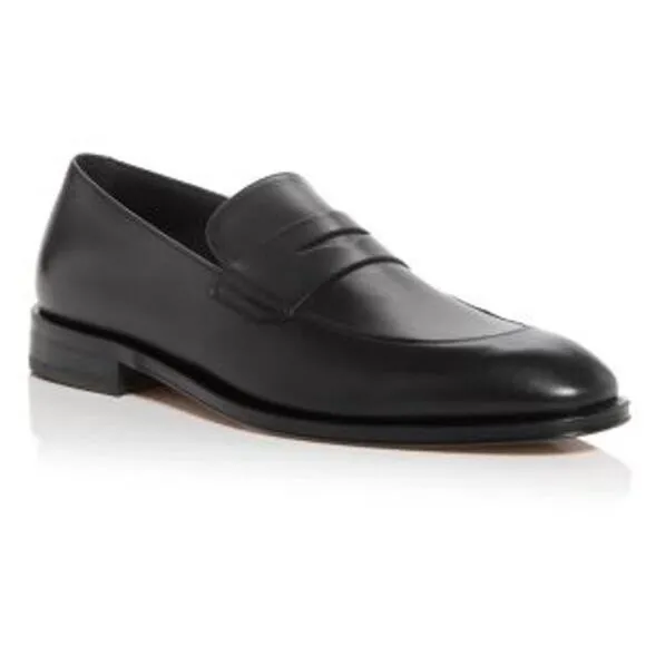 Boss Derrek Apron Toe Penny Loafers Black Leather Men's Size 10 EUC