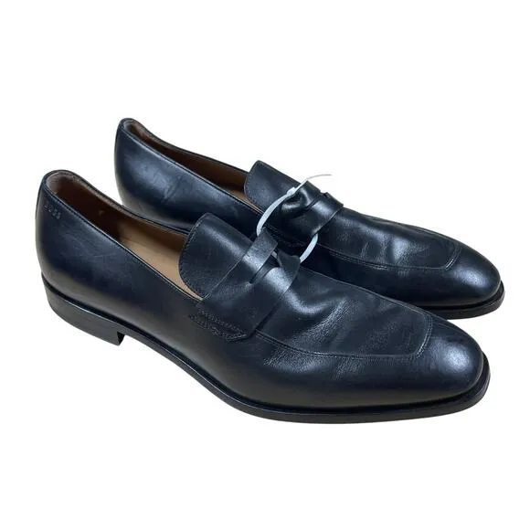 Boss Derrek Apron Toe Penny Loafers Black Leather Men's Size 10 EUC