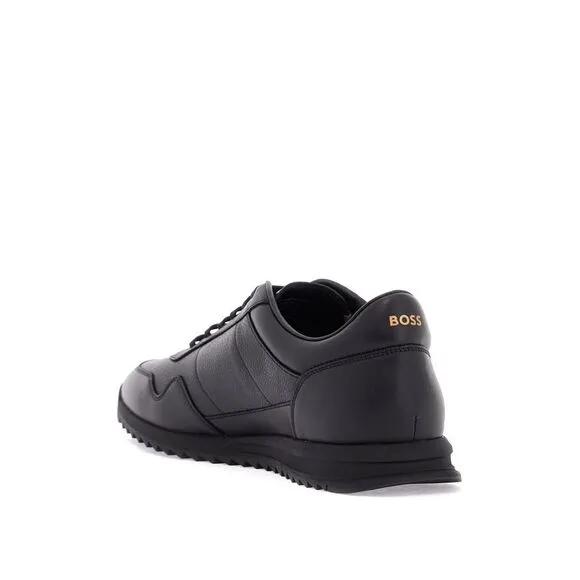 Boss Men's Black Leather Minimalist Sneakers Zayn_Lowp_Lttb Men