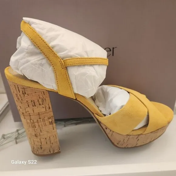 Botkier Women’s Yellow Plateau Suede Slingback Block-Heel Sandals NIB
