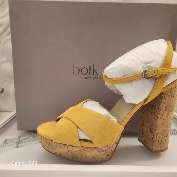 Botkier Women’s Yellow Plateau Suede Slingback Block-Heel Sandals NIB