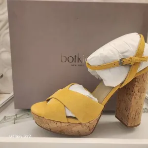 Botkier Women’s Yellow Plateau Suede Slingback Block-Heel Sandals NIB