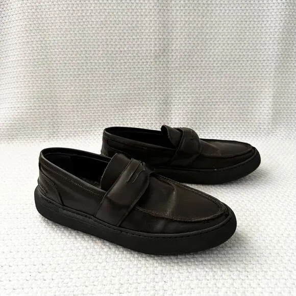 Bottega Marchigiana Italy Brown Leather Chunky Creeper Lug Sole Penny Loafers 41