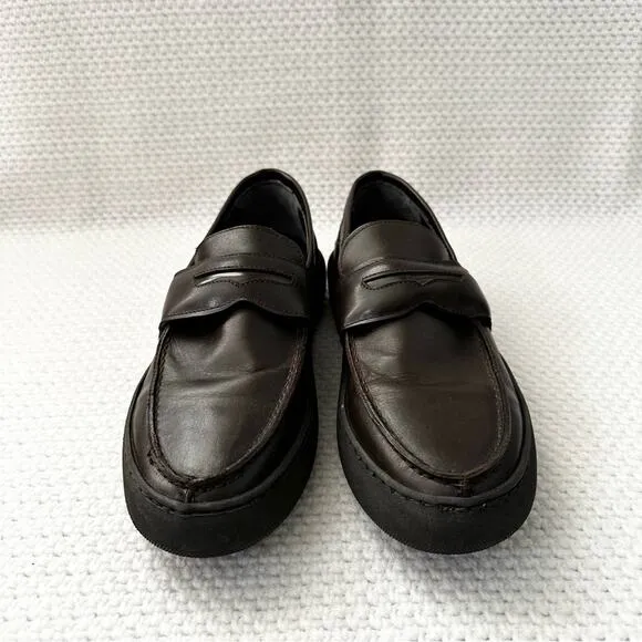 Bottega Marchigiana Italy Brown Leather Chunky Creeper Lug Sole Penny Loafers 41