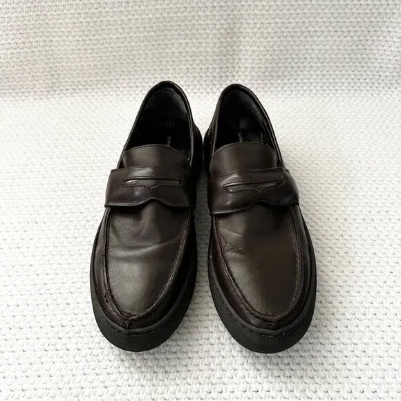 Bottega Marchigiana Italy Brown Leather Chunky Creeper Lug Sole Penny Loafers 41