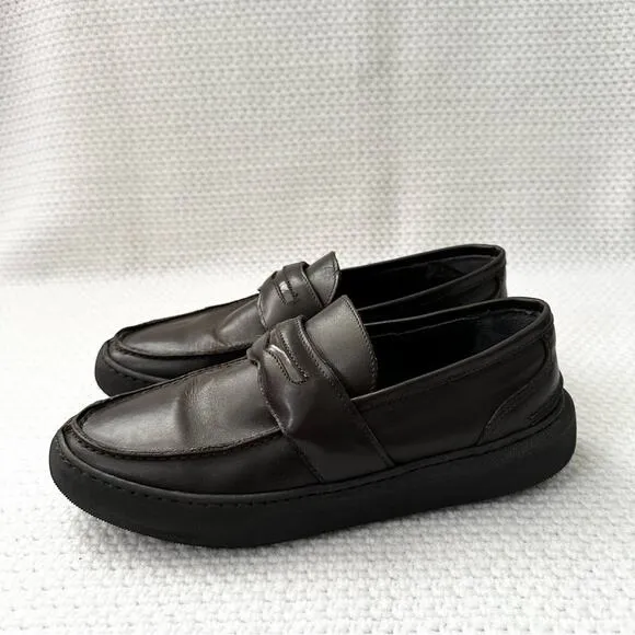 Bottega Marchigiana Italy Brown Leather Chunky Creeper Lug Sole Penny Loafers 41