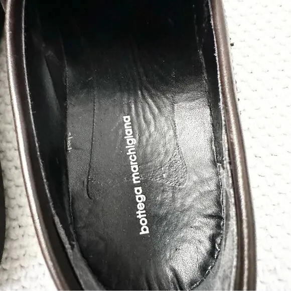 Bottega Marchigiana Italy Brown Leather Chunky Creeper Lug Sole Penny Loafers 41