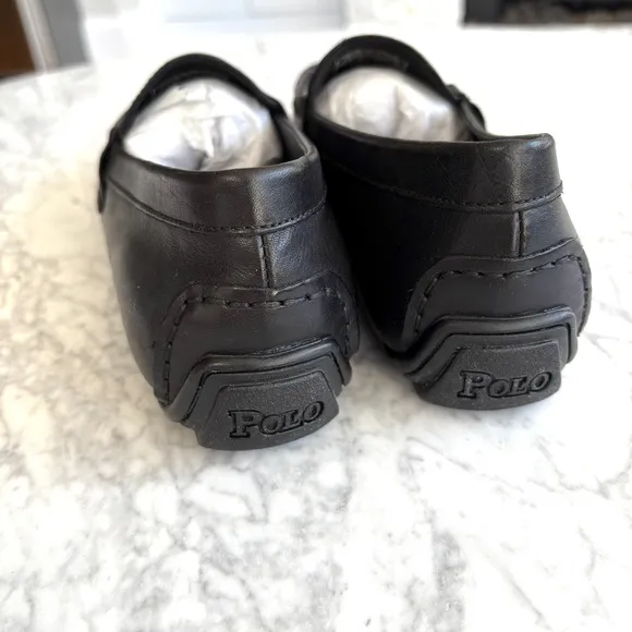 Boys Junior Polo Ralph Lauren Telly Slip On Leather Penny Loafers Black Size 7