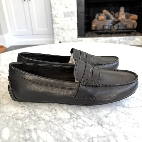 Boys Junior Polo Ralph Lauren Telly Slip On Leather Penny Loafers Black Size 7
