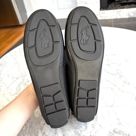 Boys Junior Polo Ralph Lauren Telly Slip On Leather Penny Loafers Black Size 7