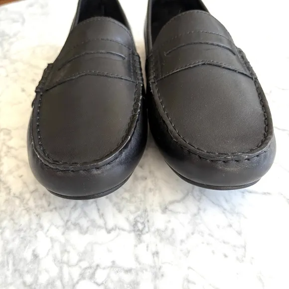 Boys Junior Polo Ralph Lauren Telly Slip On Leather Penny Loafers Black Size 7