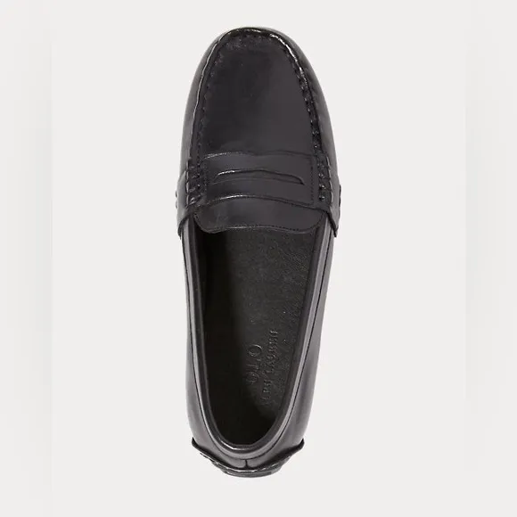 Boys Junior Polo Ralph Lauren Telly Slip On Leather Penny Loafers Black Size 7