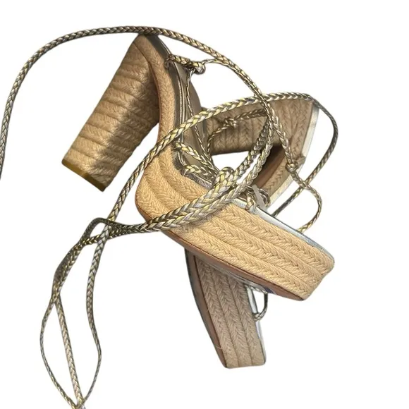 ✅Braided Metallic Ankle-Strap Platform Espadrilles