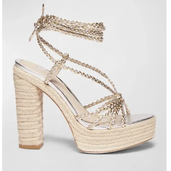 ✅Braided Metallic Ankle-Strap Platform Espadrilles