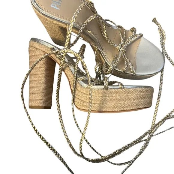 ✅Braided Metallic Ankle-Strap Platform Espadrilles