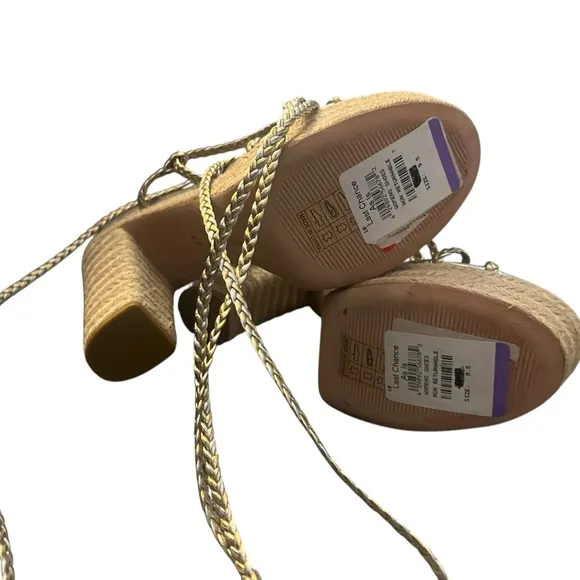 ✅Braided Metallic Ankle-Strap Platform Espadrilles