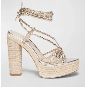 ✅Braided Metallic Ankle-Strap Platform Espadrilles