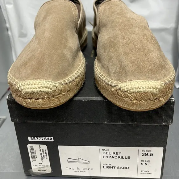 Brand new Rag And Bone Del Rey suede espadrille flat light Sand 9.5