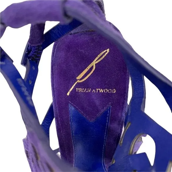 BRIAN ATWOOD Royal Blue Laser Cut Suede Laplata Sandals Size 7 Heels