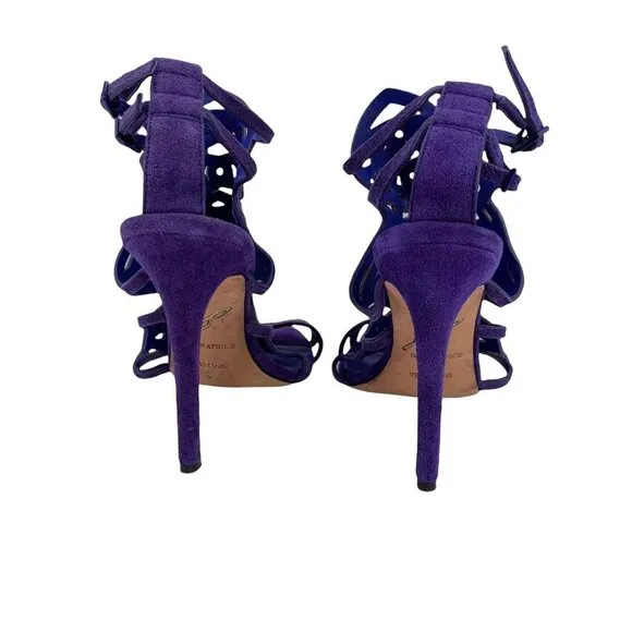 BRIAN ATWOOD Royal Blue Laser Cut Suede Laplata Sandals Size 7 Heels