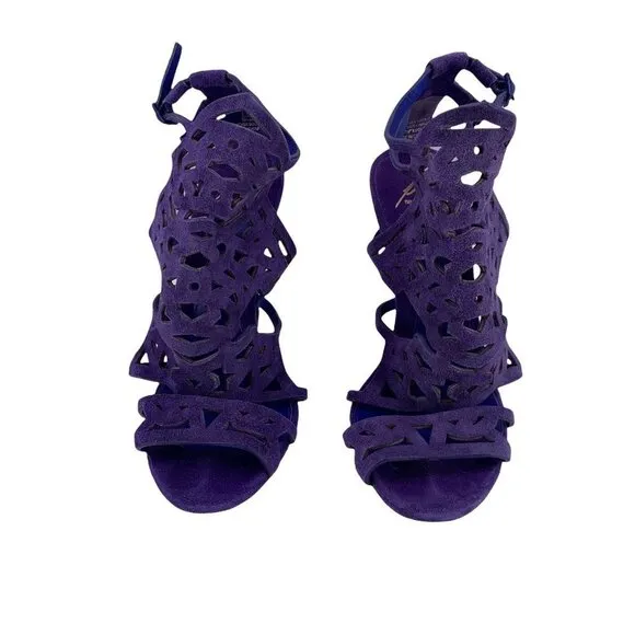 BRIAN ATWOOD Royal Blue Laser Cut Suede Laplata Sandals Size 7 Heels