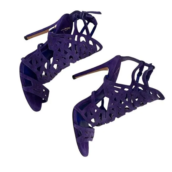 BRIAN ATWOOD Royal Blue Laser Cut Suede Laplata Sandals Size 7 Heels