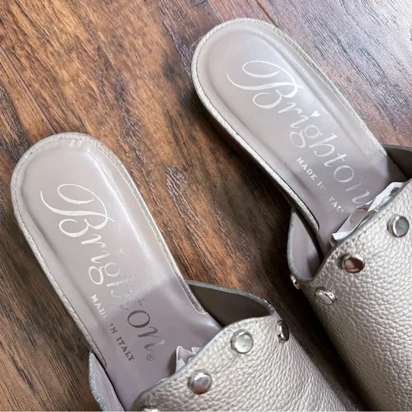 Brighton • Night Sandals leather studded slides Zinc Pearl made in Italy