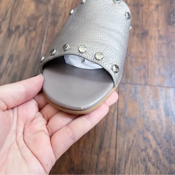 Brighton • Night Sandals leather studded slides Zinc Pearl made in Italy