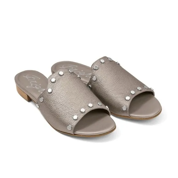 Brighton • Night Sandals leather studded slides Zinc Pearl made in Italy