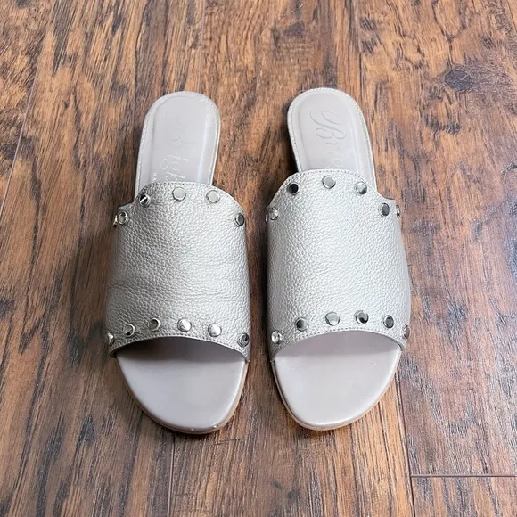 Brighton • Night Sandals leather studded slides Zinc Pearl made in Italy