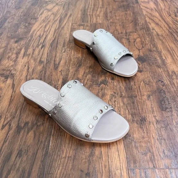 Brighton • Night Sandals leather studded slides Zinc Pearl made in Italy