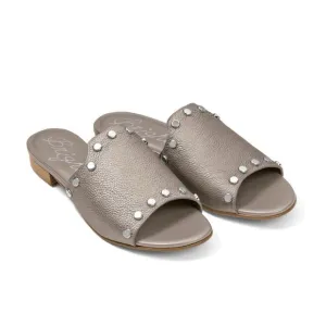 Brighton • Night Sandals leather studded slides Zinc Pearl made in Italy