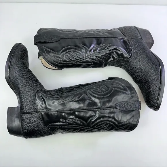Bronco Men's WM1950 Black Almond Toe Mid-Calf Western Boots - Size 9EE