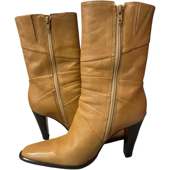 Bronx Vintage Y2k 90s Stiletto Square Toe Soft Leather Calf Height Boots Sz 6.5