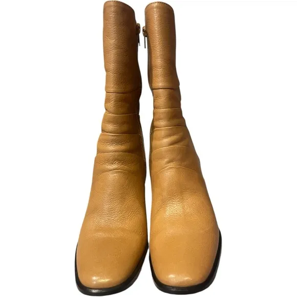 Bronx Vintage Y2k 90s Stiletto Square Toe Soft Leather Calf Height Boots Sz 6.5
