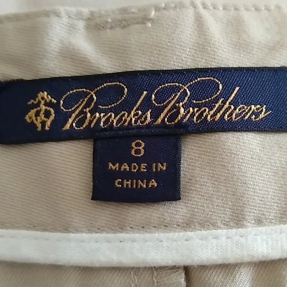Brooks Brothers Tailored Cotton Twill Khaki Fly Front Skirt, Size 8