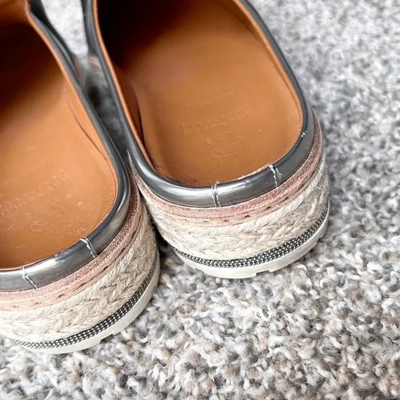 Brunello Cucinelli Metallic Leather Platform Mule w Monili Trim