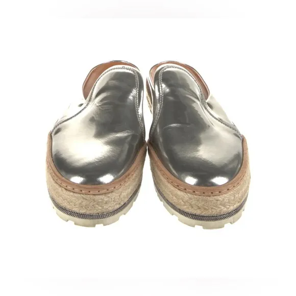 Brunello Cucinelli Metallic Leather Platform Mule w Monili Trim