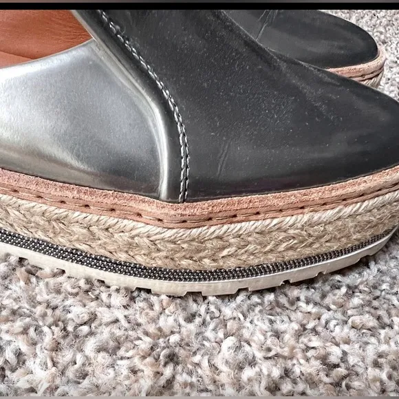 Brunello Cucinelli Metallic Leather Platform Mule w Monili Trim