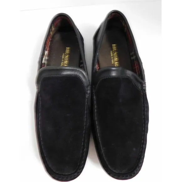 Bruno Magli Black Griglio Black Suede Leather Driving Moccasin Loafers Italy 8