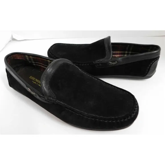 Bruno Magli Black Griglio Black Suede Leather Driving Moccasin Loafers Italy 8